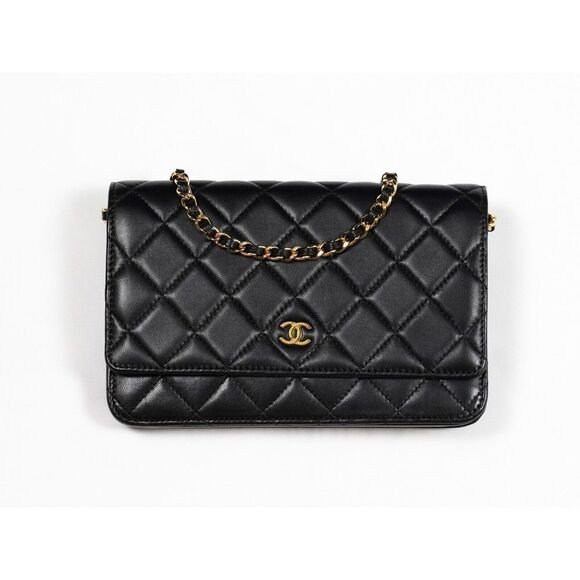 Authenic Black CHANEL Wallet On Chain - Gold Chain - Quilted Lambskin - Picture 3 of 9